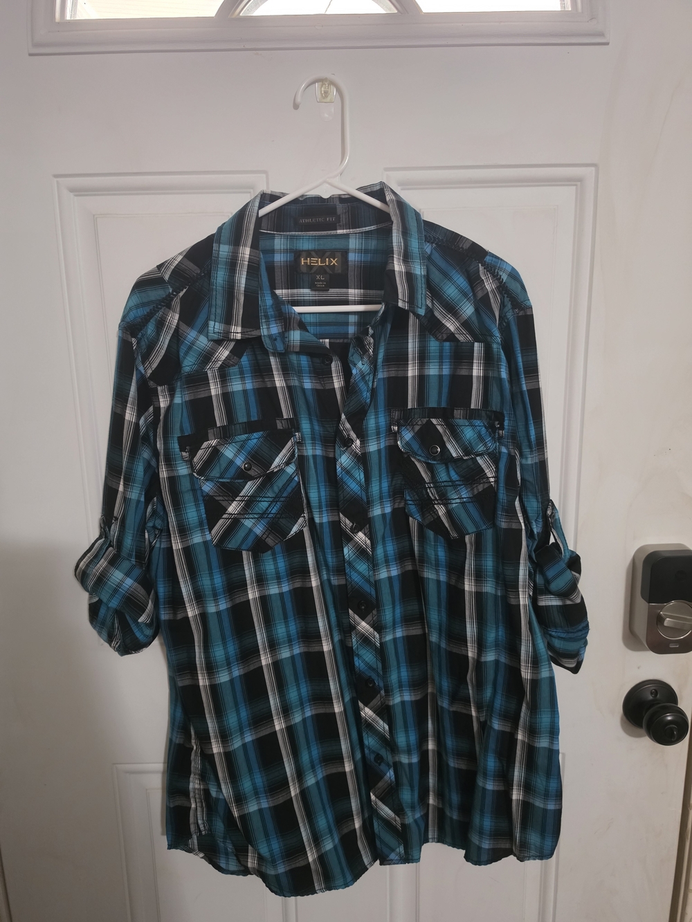 Helix Men’s Blue Black Plaid Button-Up Shirt
